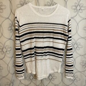 Woman's J.Jill Black Brown Striped Long Sleeve Sweater Size Small